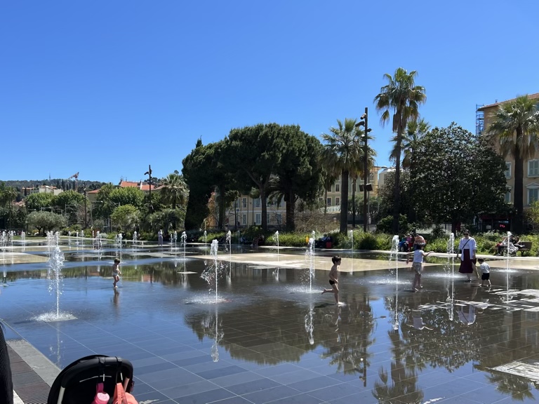 playing in the fountain