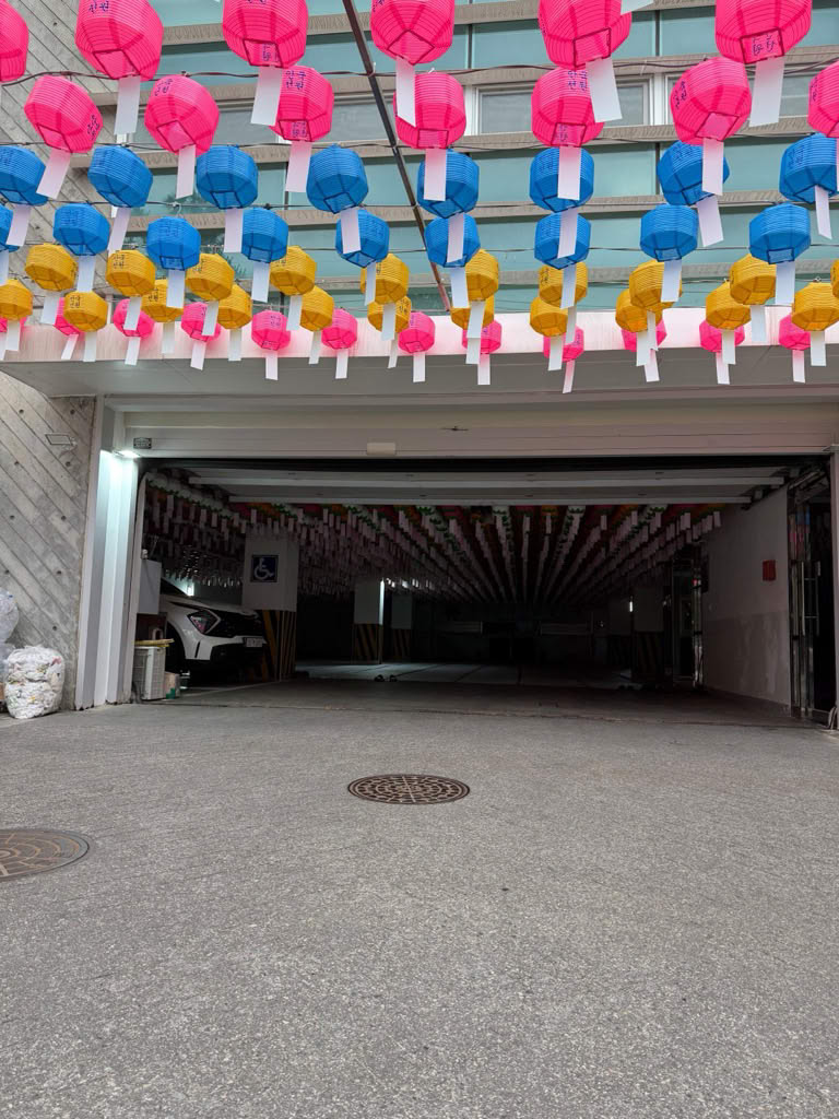 Lanterns in a parking garage